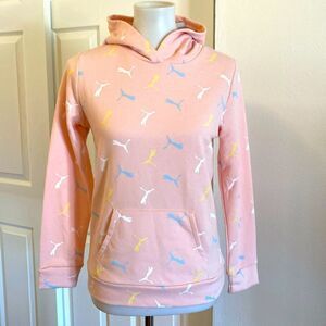 New Puma All Over Logo Long Sleeve Hoody Girls L